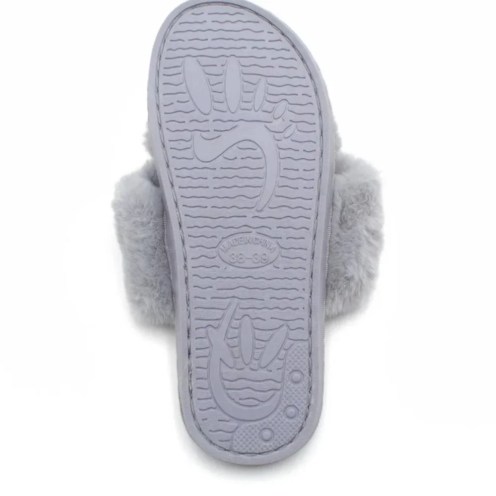 Women's Fuzzy Slippers House Slippers Cross Band Slippers Indoor Outdoor - Picture 7 of 7